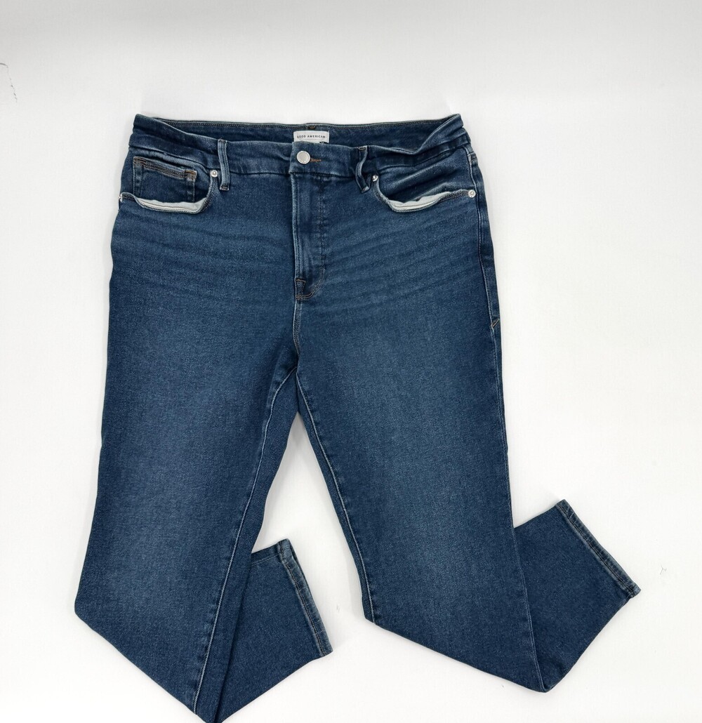 Good American Jeans Womens 14 32 Blue Good Petite Skinny Stretch Denim
